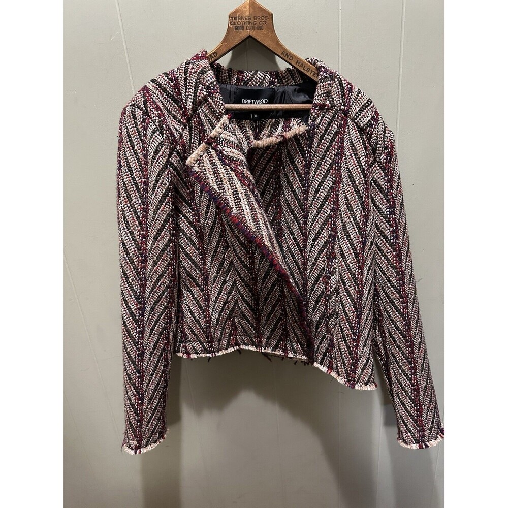 Driftwood Sundance Herringbone Tweed Fringe Edge Open Front Jacket XL NWT